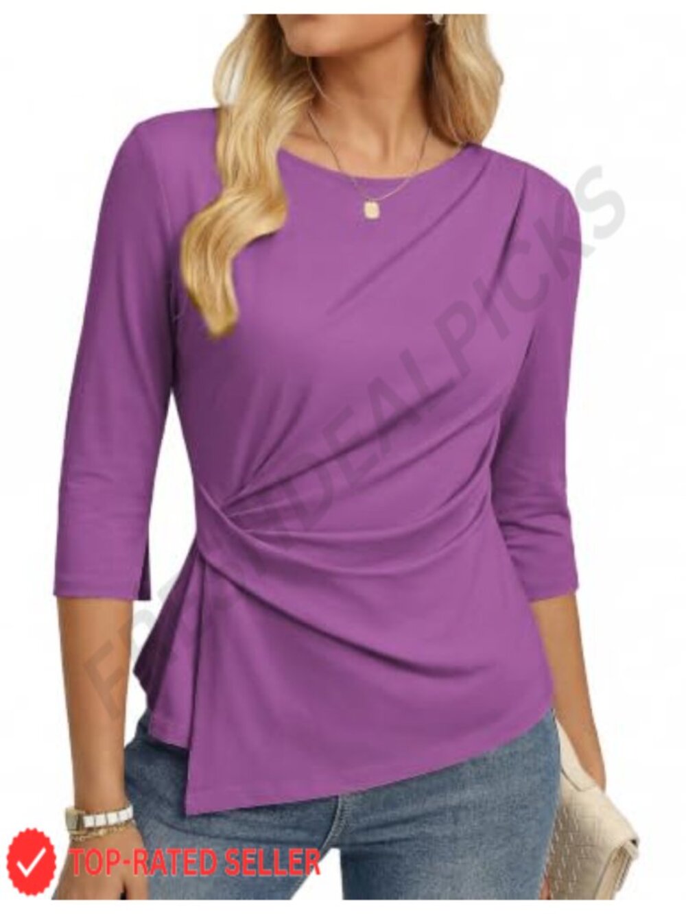 Women's Peplum Blouse 3/4 Sleeve Side Twist Dressy Casual Top